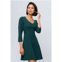 Платье изумрудного цвета длины мини с рукавами 3/4 и v-образным вырезом 1001 DRESS #923431