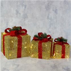 Фигура текстиль "Подарки золотые с красной лентой" 15х20х25 см, 60 LED, 220V, Т/БЕЛЫЙ