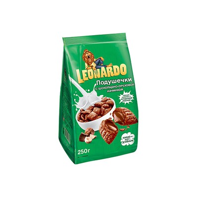 «Leonardo», готовый завтрак «Подушечки с шоколадно-ореховой начинкой», 250 г