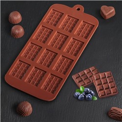 Форма для шоколада Доляна «Плитка», 21×11 см, 12 ячеек, 2,7×3,9 см, цвет шоколадный