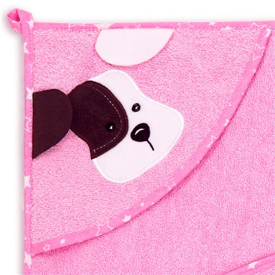 Полотенце-уголок детское для купания Собака розовое