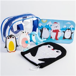 Набор для купания "Пингвин и друзья" в сумке: мочалка, пазлы, игрушки
