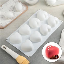 Форма для муссовых десертов и выпечки Доляна «Сердца», 30×17,5 см, 8 ячеек (6,5×6,5×4 см), цвет белый