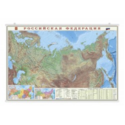 Карта настенная на рейках. Россия Физическая. М1:8,2 млн. 101х69 см. ЛАМ ГЕОДОМ