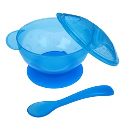 Набор детской посуды, 3 предмета: миска на присоске 330 мл, крышка, ложка, от 5 мес., цвет голубой
