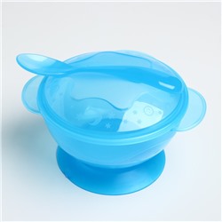 Набор детской посуды, 3 предмета: миска на присоске 330 мл, крышка, ложка, от 5 мес., цвета МИКС