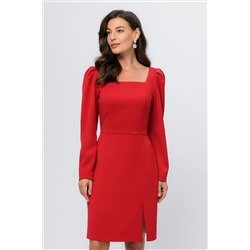 Платье красного цвета длини мини с вырезом "каре" и разрезом 1001 DRESS #929100
