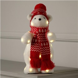 Фигура световая "Медведь в красной шапке", 26 LED, 30х18х17 см, фиксинг, от батар., Т/БЕЛЫЙ