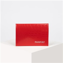 Обложка для паспорта, тиснение фольга, крокодил, цвет красный