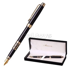 Ручка перьевая подарочная VENEZIA классический синий 1 мм корпус металл лаковое черный кож/з футл.